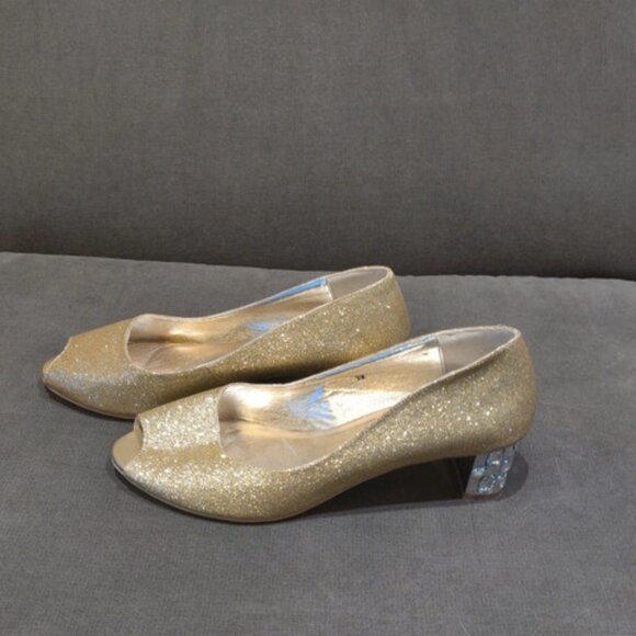 Gold Sparkling Open Toe Embellished Heels - Picture 1 of 2